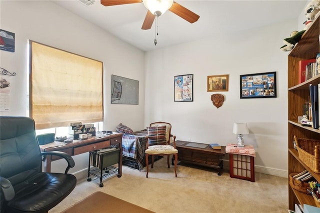 505 Swift Fox Run, Madisonville, LA 70447 - office area featuring carpet flooring, a ceiling fan, and baseboards