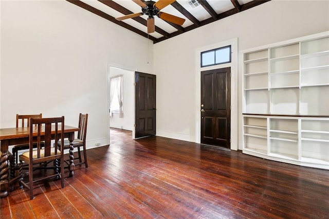 724 Constantinople St, New Orleans, LA 70115 - dining space with ceiling fan, hardwood / wood-style floors, and beam ceiling