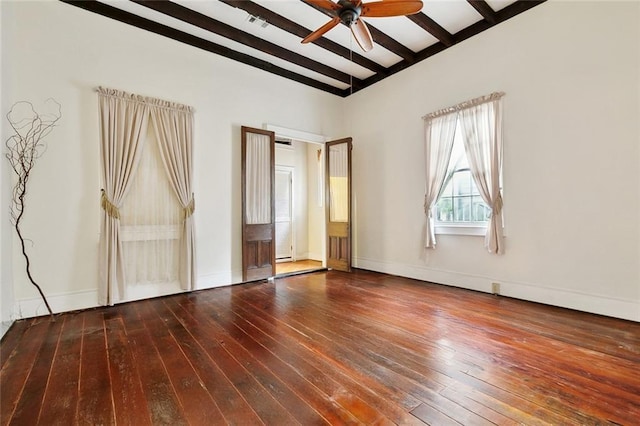 724 Constantinople St, New Orleans, LA 70115 - empty room with hardwood / wood-style floors, beam ceiling, and ceiling fan