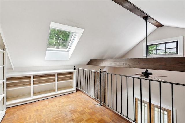 724 Constantinople St, New Orleans, LA 70115 - hallway featuring a skylight and vaulted ceiling