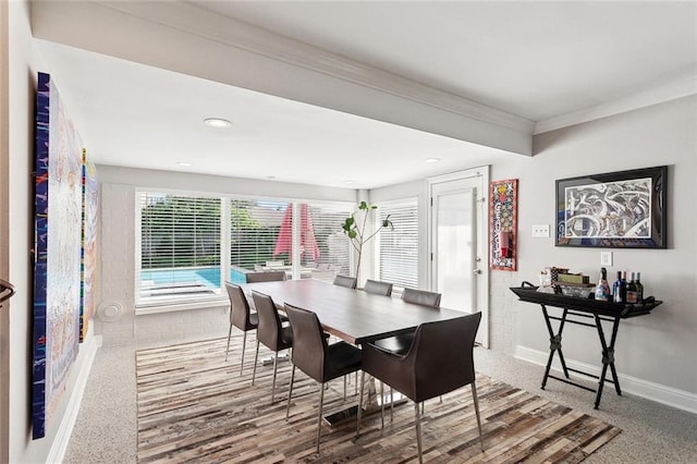 3928 Uri St, Metairie, LA 70002 - dining area featuring baseboards, ornamental molding, and recessed lighting