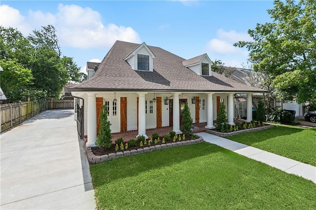 4233 Bordeaux Dr, Kenner, LA 70065 - view of front of house with a shingled roof, covered porch, driveway, and brick siding