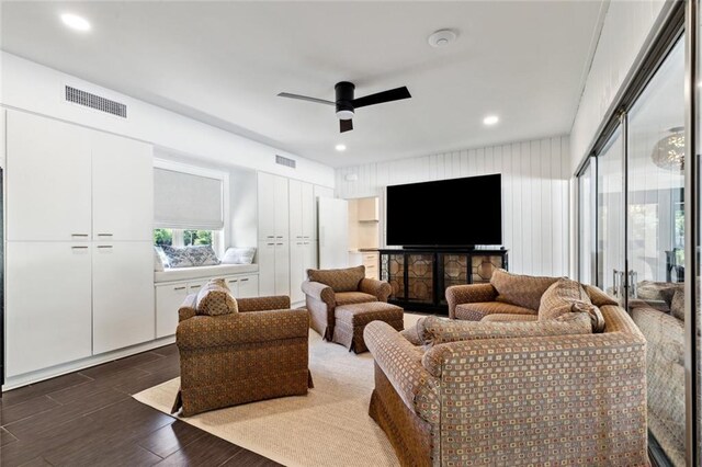 1201 N General Pershing St, Hammond, LA 70401 - living room featuring dark wood-style floors, ceiling fan, and recessed lighting