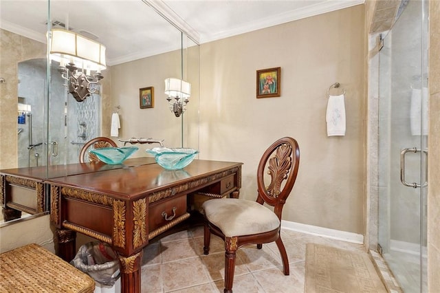 3851 Croydon St, Slidell, LA 70458 - home office with crown molding and tile patterned floors