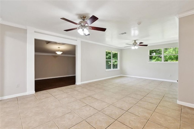 409 Markham Dr, Slidell, LA 70458 - empty room featuring ornamental molding, ceiling fan, baseboards, and light tile patterned floors