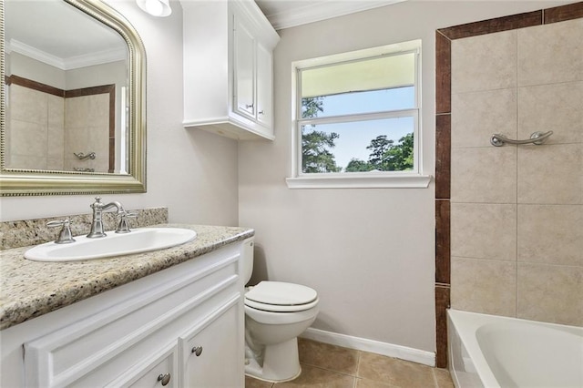 409 Markham Dr, Slidell, LA 70458 - bathroom featuring crown molding, toilet, tile patterned floors, vanity, and baseboards