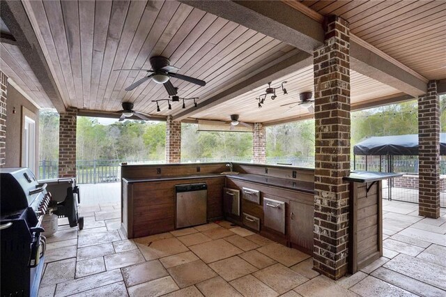 60 Bleu Lake Dr, Covington, LA 70435 - view of patio / terrace with area for grilling, a sink, and a ceiling fan