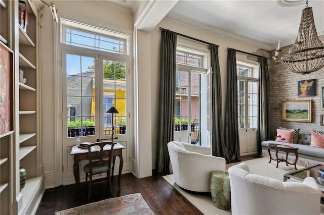 532-38 Governor Nicholls St, New Orleans, LA 70116 - living area featuring dark wood-style floors and ornamental molding
