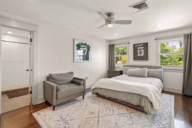 4 Riverdale Dr, Covington, LA 70433 - bedroom with wood finished floors, baseboards, recessed lighting, ensuite bathroom, and ceiling fan