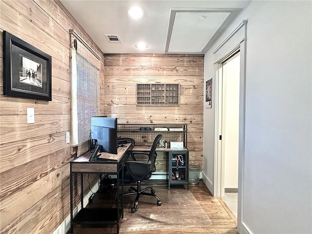 4 Riverdale Dr, Covington, LA 70433 - office area with wood walls, wood finished floors, and baseboards
