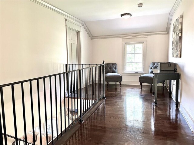 4 Riverdale Dr, Covington, LA 70433 - living area with ornamental molding, wood finished floors, an upstairs landing, and lofted ceiling