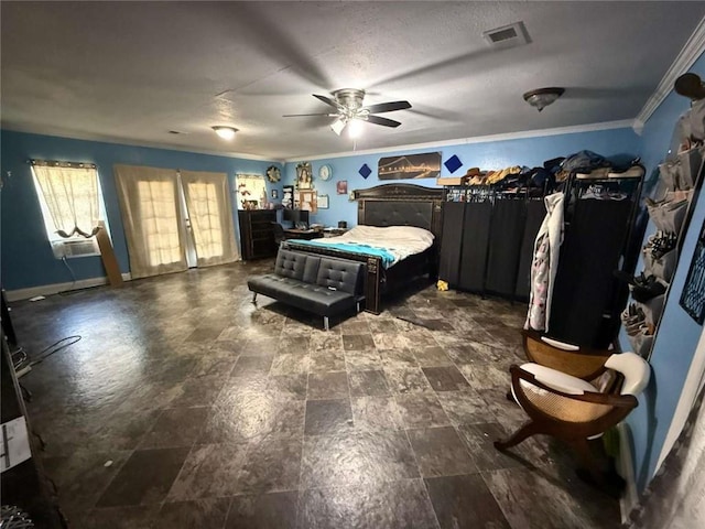 9425 Dancy Ave, Baton Rouge, LA 70814 - bedroom with crown molding, baseboards, and ceiling fan