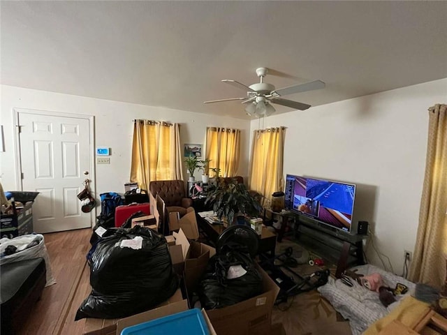 3319 N Dorgenois St, New Orleans, LA 70117 - living room with wood finished floors and ceiling fan