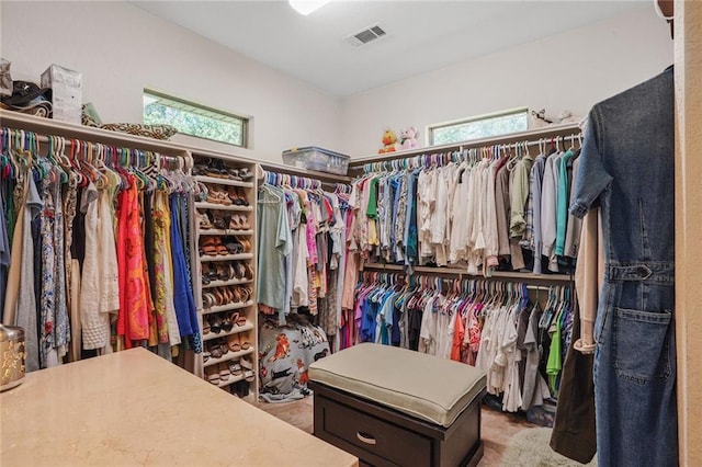 walk in closet featuring carpet flooring