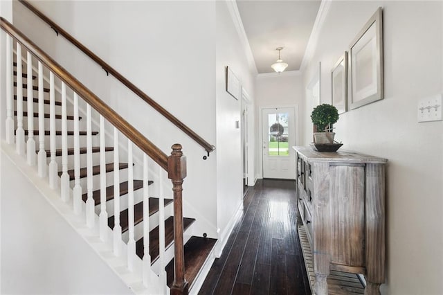 28591 Water Oak Loop, Ponchatoula, LA 70454 - foyer with crown molding, stairs, and dark wood finished floors