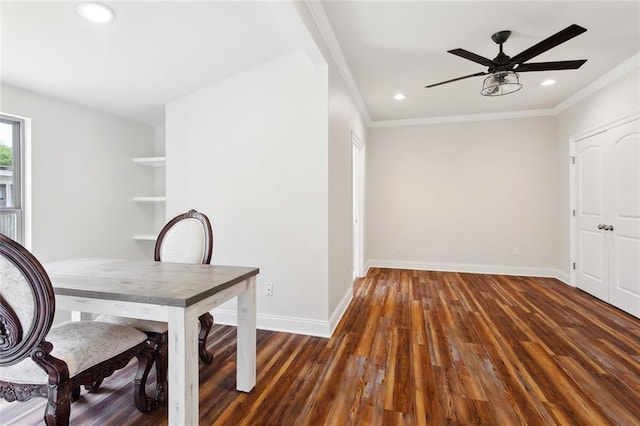 28591 Water Oak Loop, Ponchatoula, LA 70454 - office area with wood finished floors, ornamental molding, ceiling fan, and recessed lighting