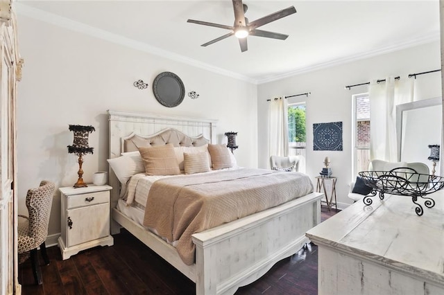 28591 Water Oak Loop, Ponchatoula, LA 70454 - bedroom featuring dark wood-style flooring, crown molding, ceiling fan, and baseboards