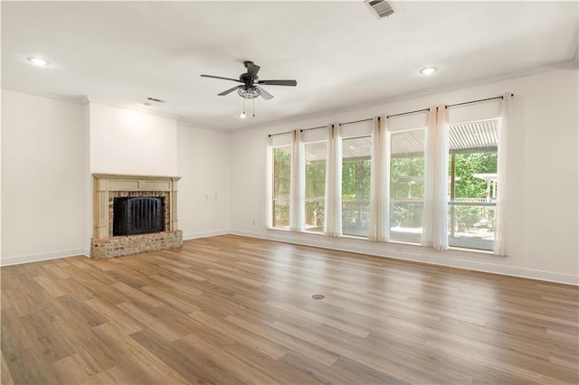 125 Bent Tree Ct, Covington, LA 70433 - unfurnished living room with ceiling fan, light wood-style floors, baseboards, ornamental molding, and recessed lighting