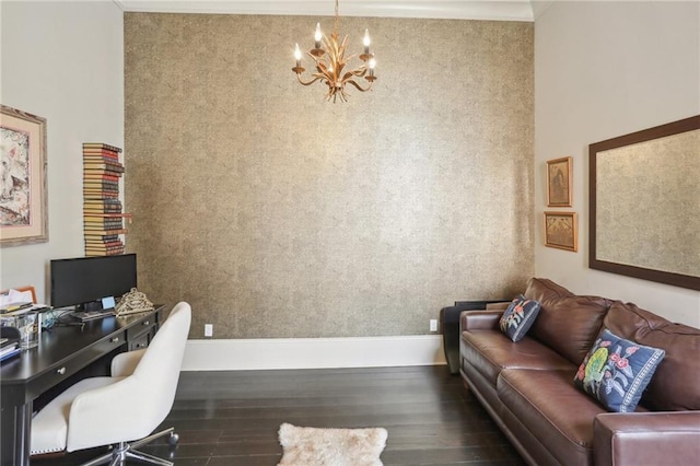 1807 Jena St, New Orleans, LA 70115 - office space with a chandelier, wood finished floors, baseboards, and crown molding