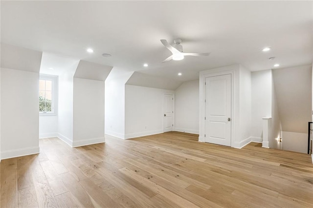 204 Vincent Ave, Metairie, LA 70005 - additional living space featuring light wood finished floors, ceiling fan, recessed lighting, baseboards, and vaulted ceiling
