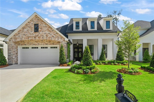 5072 Twin River Pl, Covington, LA 70433 - view of front of home with concrete driveway, a front yard, an attached garage, and a shingled roof