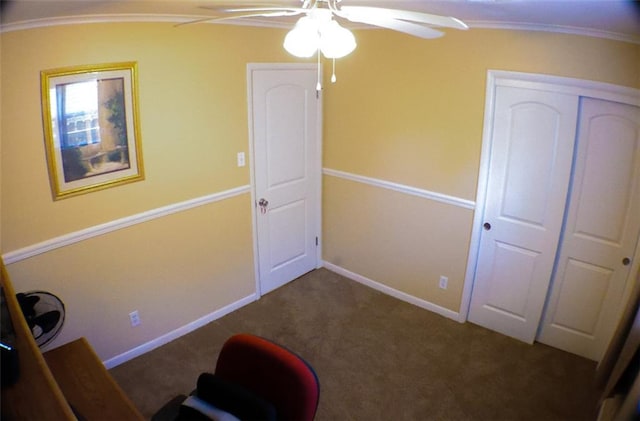 1513 Mason Smith Ave, Metairie, LA 70003 - unfurnished office with a ceiling fan, carpet floors, baseboards, and crown molding