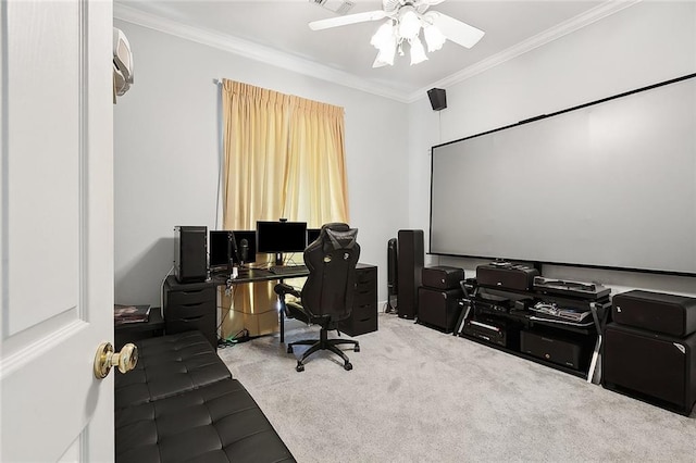 31057 Woodland Dr, Lacombe, LA 70445 - office with ornamental molding, carpet, and ceiling fan