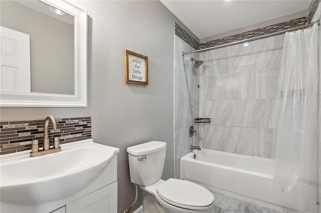 2525 Joy Ann Dr, Marrero, LA 70072 - bathroom with shower / bath combo, decorative backsplash, and vanity