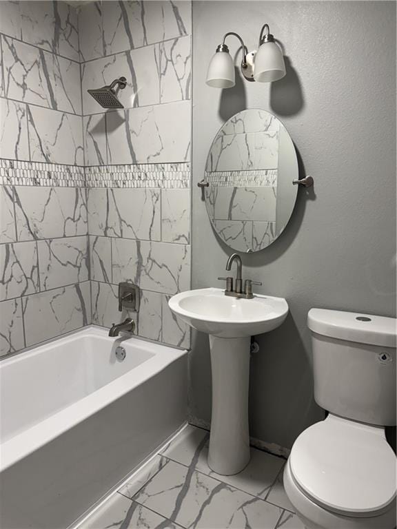 2525 Joy Ann Dr, Marrero, LA 70072 - full bath featuring marble look tiles and bathtub / shower combination