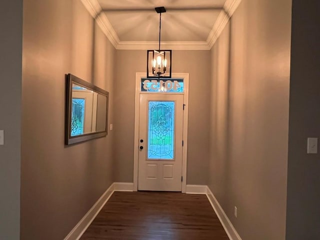40153 Maison Lafitte Blvd, Ponchatoula, LA 70454 - entryway with ornamental molding, dark wood-type flooring, and a chandelier