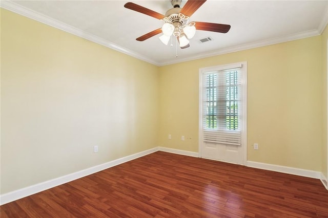 5736 E Louis Prima Dr, New Orleans, LA 70128 - unfurnished room with wood finished floors, ornamental molding, a ceiling fan, and baseboards