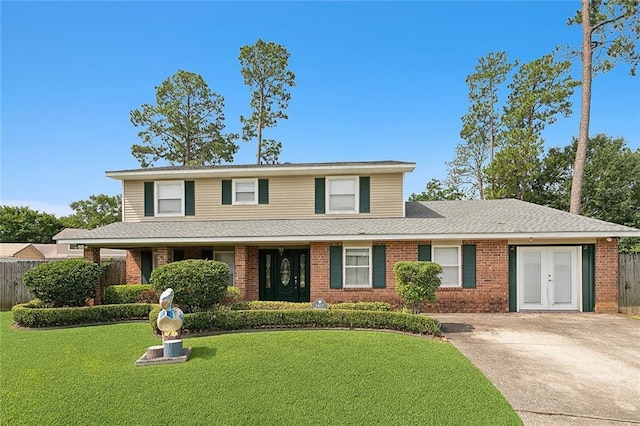 1417 Washington Ct, Slidell, LA 70458 - traditional-style house with brick siding, french doors, concrete driveway, and roof with shingles