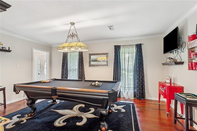1417 Washington Ct, Slidell, LA 70458 - playroom featuring wood finished floors, crown molding, and pool table