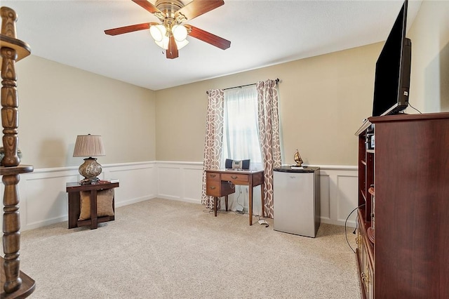1417 Washington Ct, Slidell, LA 70458 - office area featuring carpet floors, wainscoting, and ceiling fan