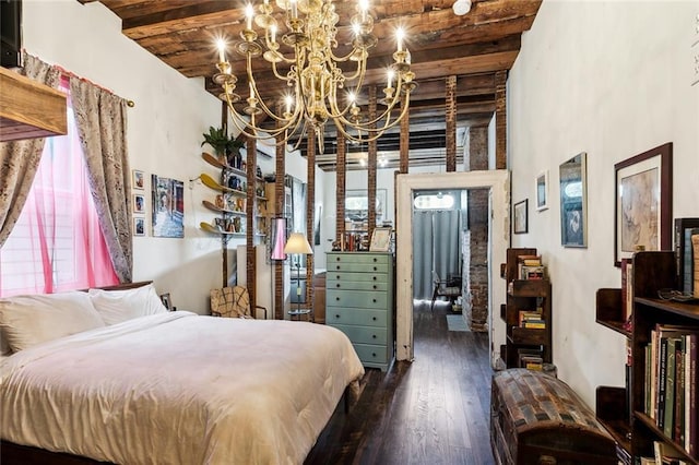 111214 Touro St, New Orleans, LA 70116 - bedroom featuring a chandelier, hardwood / wood-style floors, and beamed ceiling