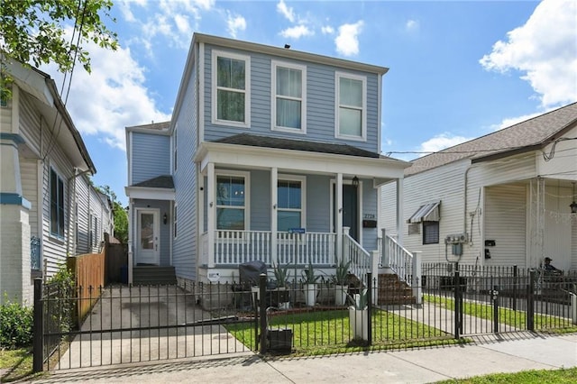 2728 Bienville St, New Orleans, LA 70119 - view of front of home with covered porch, a gate, and a fenced front yard