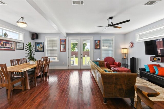 2728 Bienville St, New Orleans, LA 70119 - living area featuring ceiling fan, french doors, plenty of natural light, and hardwood / wood-style floors