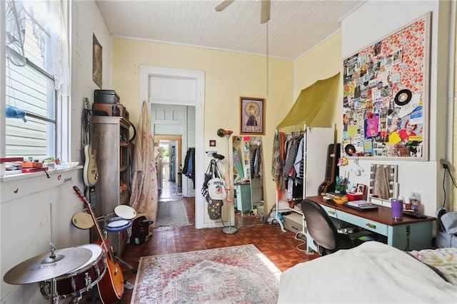 3979 S Front St, New Orleans, LA 70115 - bedroom featuring ceiling fan and ornamental molding