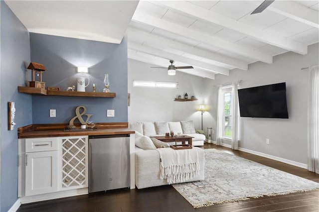 33 Caribou Ct, Metairie, LA 70003 - living area featuring ceiling fan, dark wood-type flooring, and baseboards