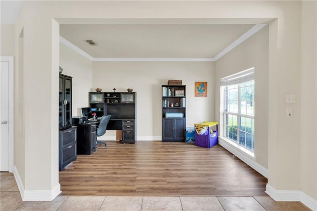 682 Amy Ct, Covington, LA 70433 - tiled office space featuring crown molding and baseboards