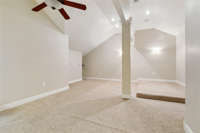1681 Vela Cv, Slidell, LA 70458 - bonus room featuring carpet flooring, vaulted ceiling, ceiling fan, baseboards, and recessed lighting