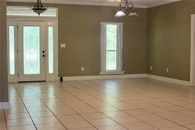 66165 Hickory Dr, Pearl River, LA 70452 - entrance foyer with healthy amount of natural light, baseboards, crown molding, and light tile patterned flooring