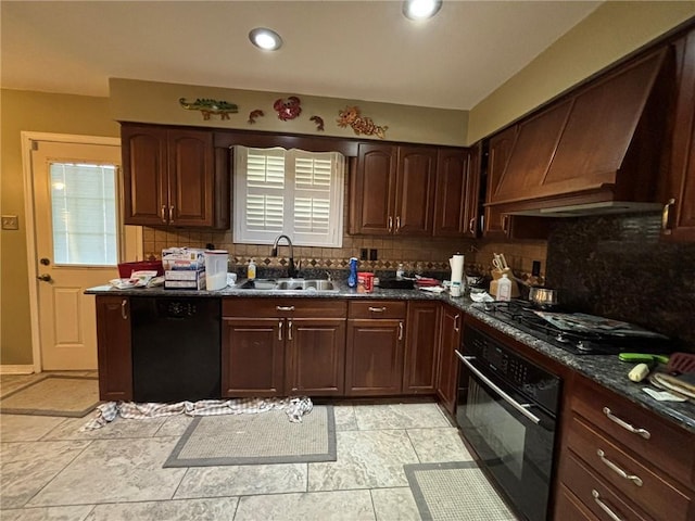 2132 Missille St, Harvey, LA 70058 - kitchen with black appliances, a sink, dark countertops, backsplash, and recessed lighting