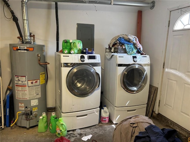 2132 Missille St, Harvey, LA 70058 - washroom featuring gas water heater, electric panel, and washer and clothes dryer