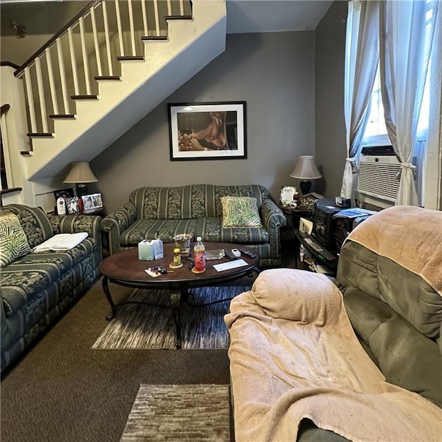 1915-1917 Bayou Rd, New Orleans, LA 70116 - carpeted living area featuring stairway and cooling unit