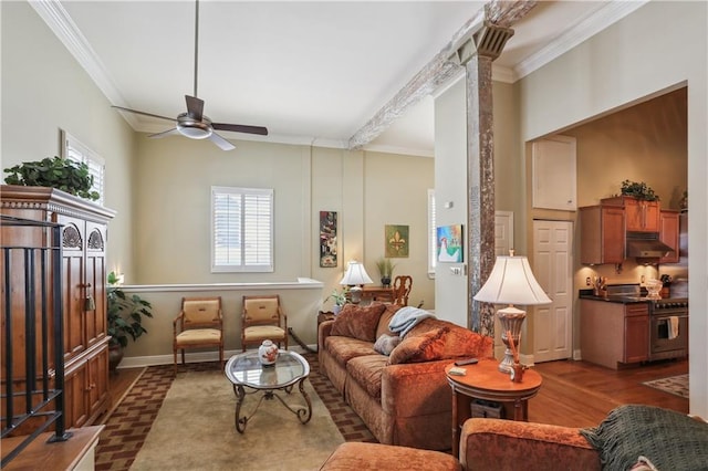 760 Magazine St Ph, Ph, New Orleans, LA 70130 - living area with ornamental molding, ceiling fan, and baseboards