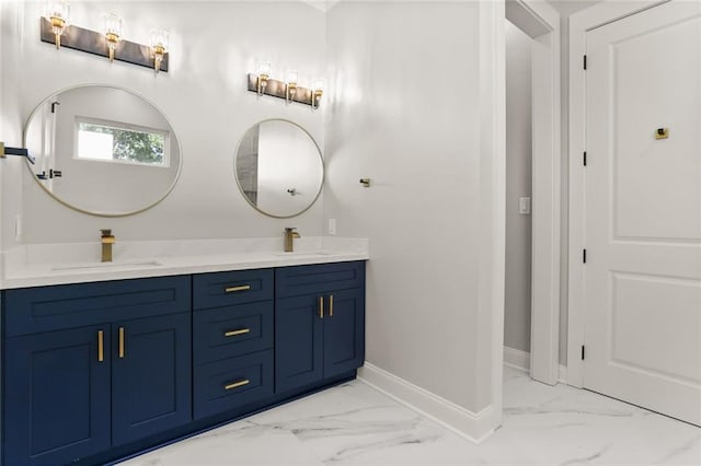 1109 David Dr, Metairie, LA 70003 - full bath with marble look tiles, baseboards, and double vanity