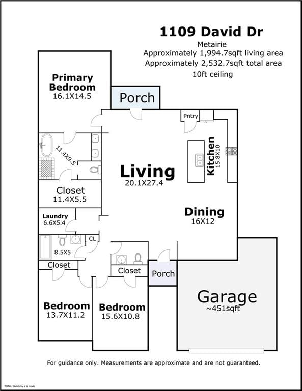 1109 David Dr, Metairie, LA 70003 - property floor plan
