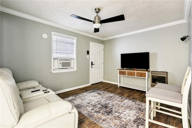 1031 Henriette Delille St Unit 4, New Orleans, LA 70116 - living area featuring wood finished floors, a ceiling fan, crown molding, a textured ceiling, and cooling unit