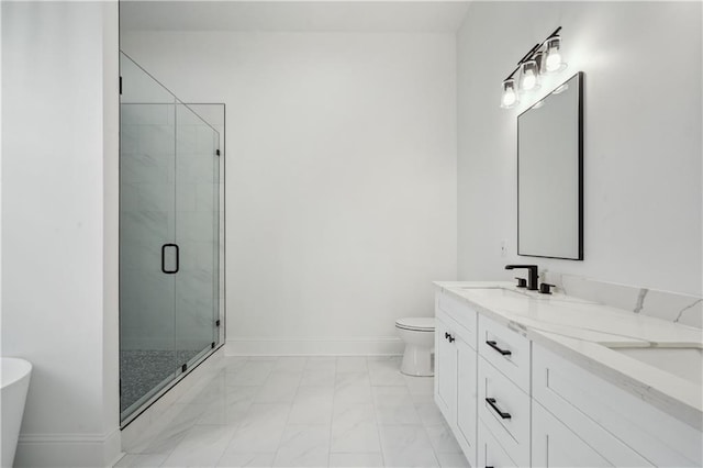 5519 Wingate Dr, New Orleans, LA 70122 - bathroom featuring marble finish flooring, a shower stall, double vanity, and a soaking tub